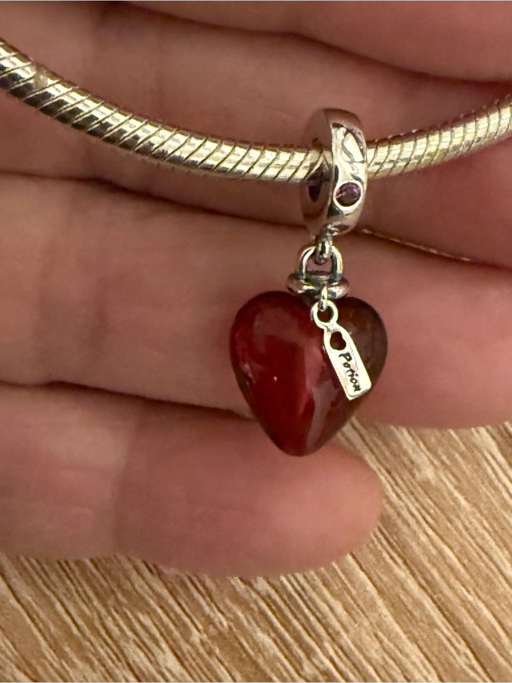 Pandora Red Glass Heart Dangle Charm